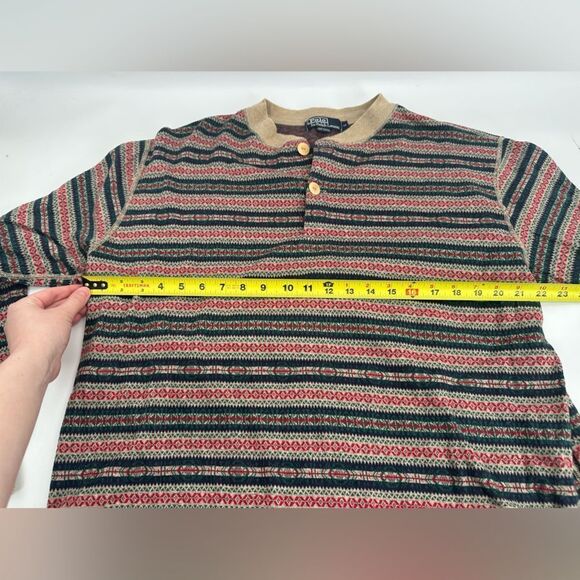 Vintage 90s Polo Ralph Lauren Men Fair Isle Nordic Cotton Shirt Sweater Sz Large - Picture 7 of 7